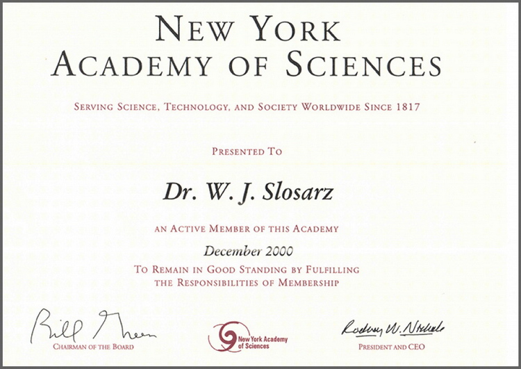 Certyfikat New York Academy od Science